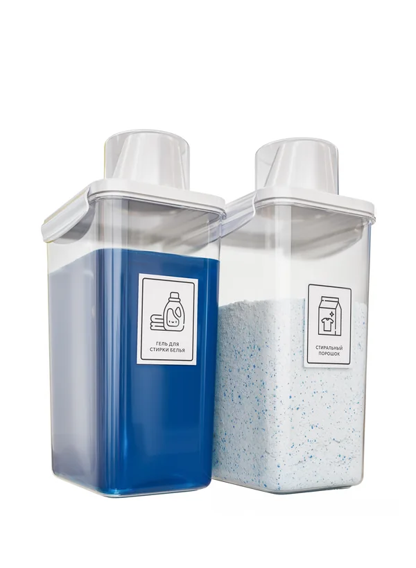 Airtight plastic containers for laundry powder and gel