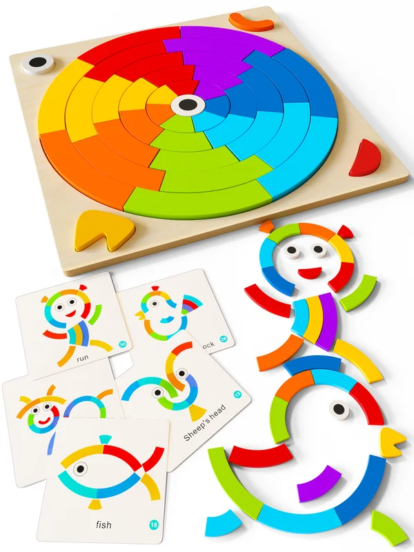 Round wooden Montessori tangram